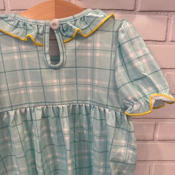 Boutique Marie Nicole Baby Girl 18 Month Blue Yellow Lemon Plaid One-Piece - Picture 9 of 9